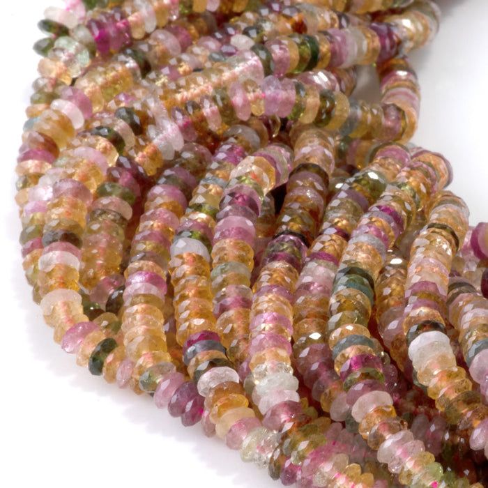 This is a Dakota Stones 2x4mm Multi Tourmaline Gemstone strand with AAA grade faceted rondelle beads in 15-16 inch strand.