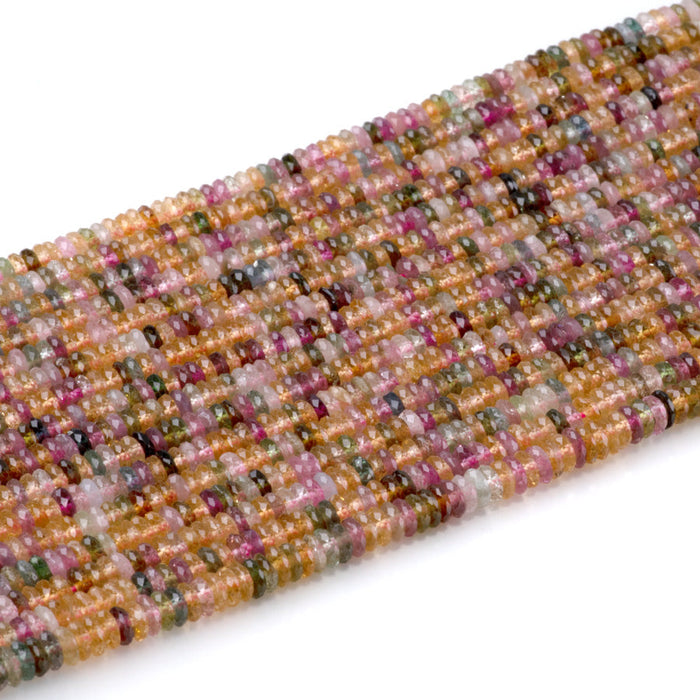 This is a Dakota Stones 2x4mm Multi Tourmaline Gemstone strand with AAA grade faceted rondelle beads in 15-16 inch strand.