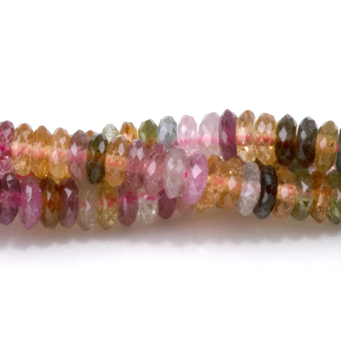 This is a Dakota Stones 2x4mm Multi Tourmaline Gemstone strand with AAA grade faceted rondelle beads in 15-16 inch strand.