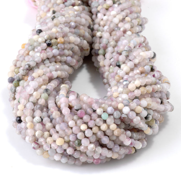 This is a Dakota Stones 3-4mm Special Price Light Tourmaline Gemstone strand with faceted round beads in 15 inch strand.