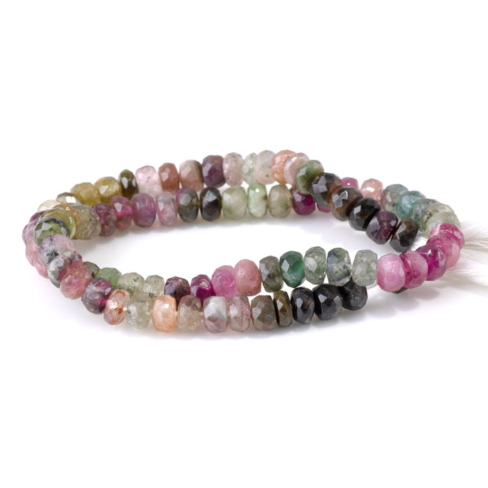 Multi Tourmaline 3-5x5-6mm Banded Faceted Rondelle Beads - 13 Inch