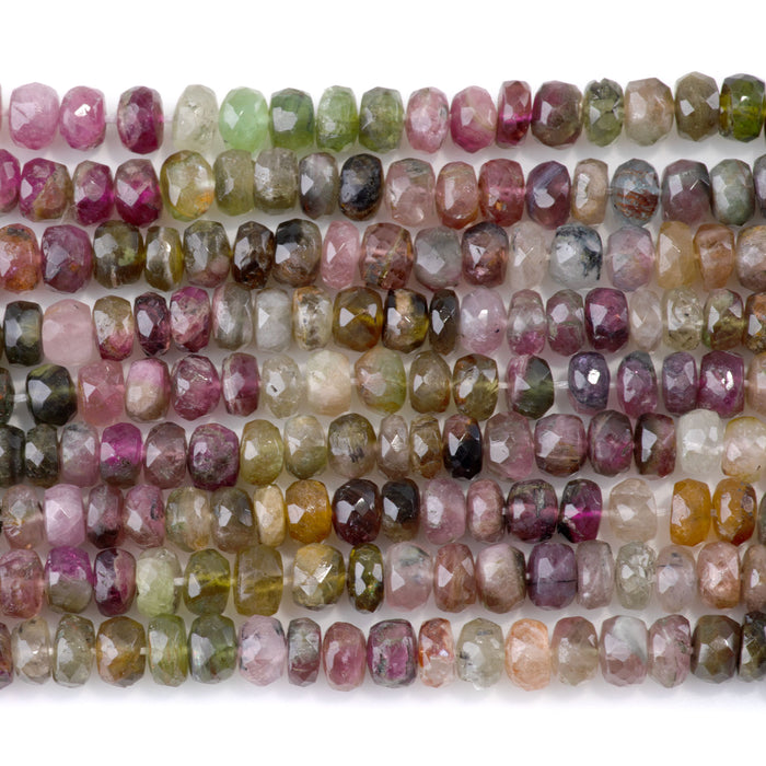 Multi Tourmaline 3-5x5-6mm Banded Faceted Rondelle Beads - 13 Inch