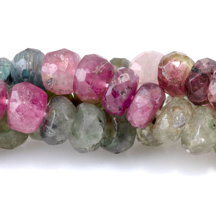 Multi Tourmaline 3-5x5-6mm Banded Faceted Rondelle Beads - 13 Inch