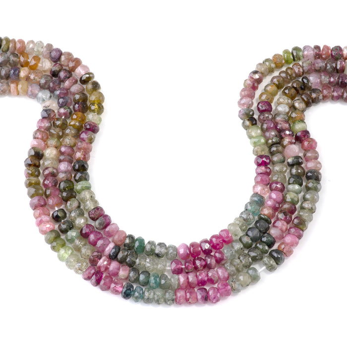 Multi Tourmaline 3-5x5-6mm Banded Faceted Rondelle Beads - 13 Inch