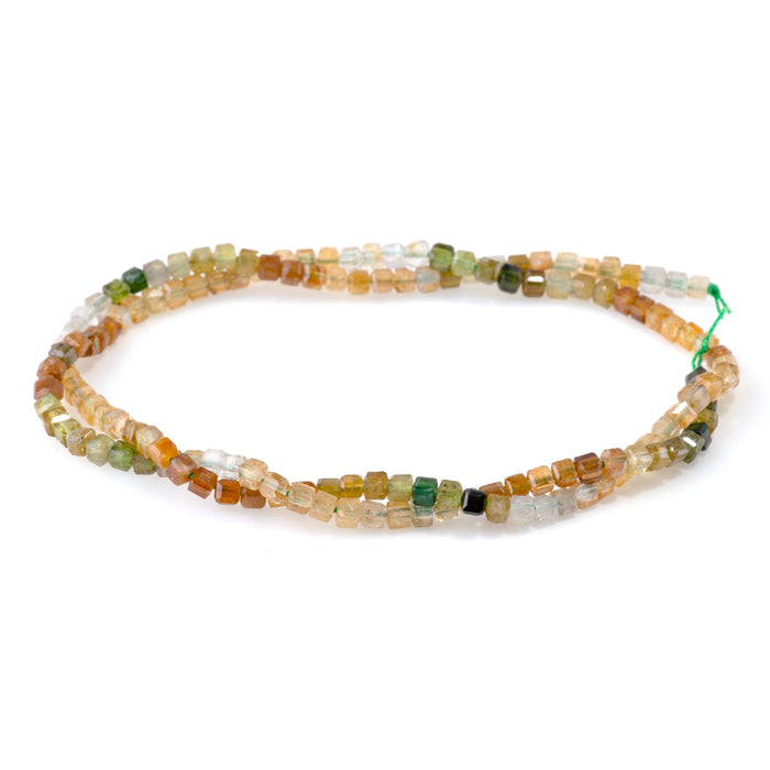 Yellow Green Tourmaline 3mm Banded Table Cut Cube A Grade - 15-16 Inch