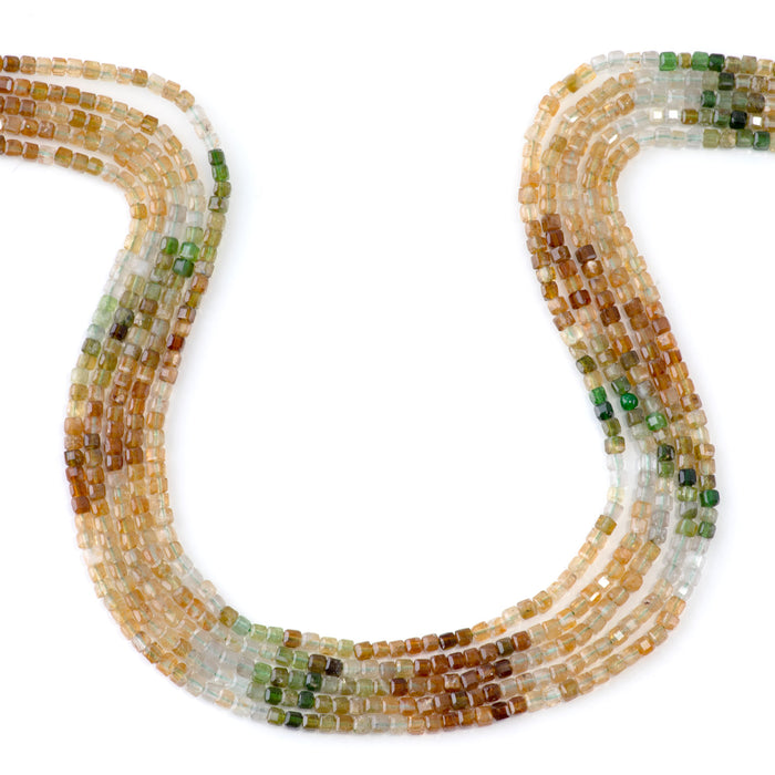 Yellow Green Tourmaline 3mm Banded Table Cut Cube A Grade - 15-16 Inch