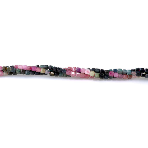 This is a Dakota Stones 3mm Tourmaline Banded Gemstone strand with table-cut cube beads in 15-16 inch strand.