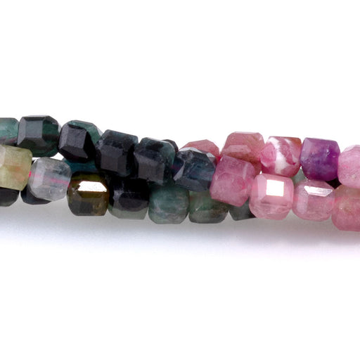 This is a Dakota Stones 3mm Tourmaline Banded Gemstone strand with table-cut cube beads in 15-16 inch strand.