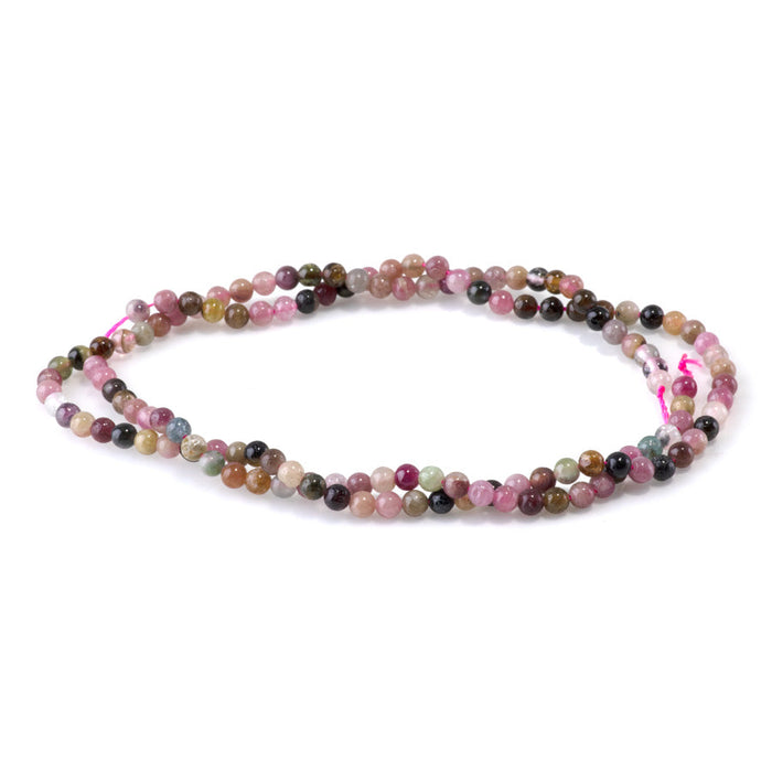 This is a Dakota Stones 3mm Multi Tourmaline Gemstone strand with A grade round beads in 15-16 inch strand.