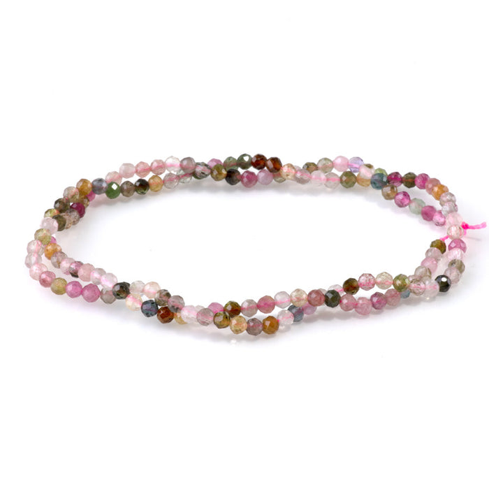This is a Dakota Stones 3mm Multi Tourmaline Gemstone strand with AAA grade faceted round beads in 15-16 inch strand.
