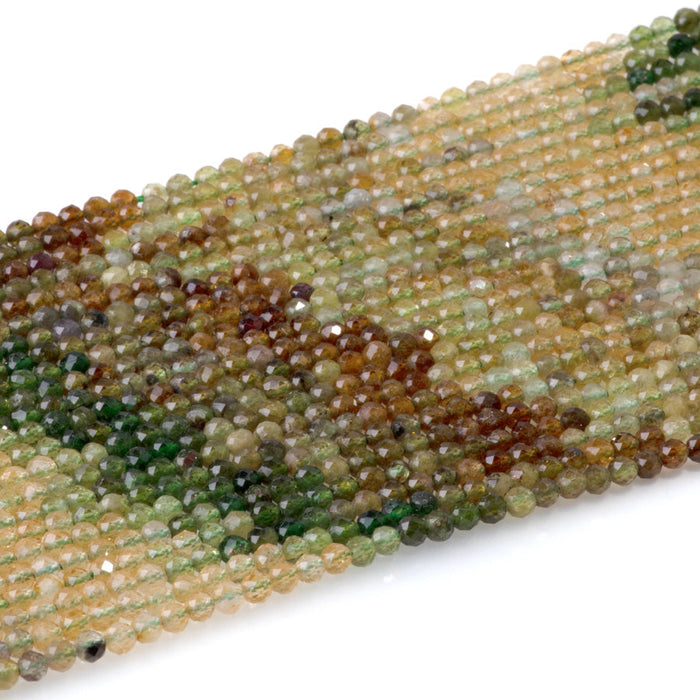 This is a Dakota Stones 3mm Yellow Green Banded Tourmaline Gemstone strand with faceted round beads in 15-16 inch strand.