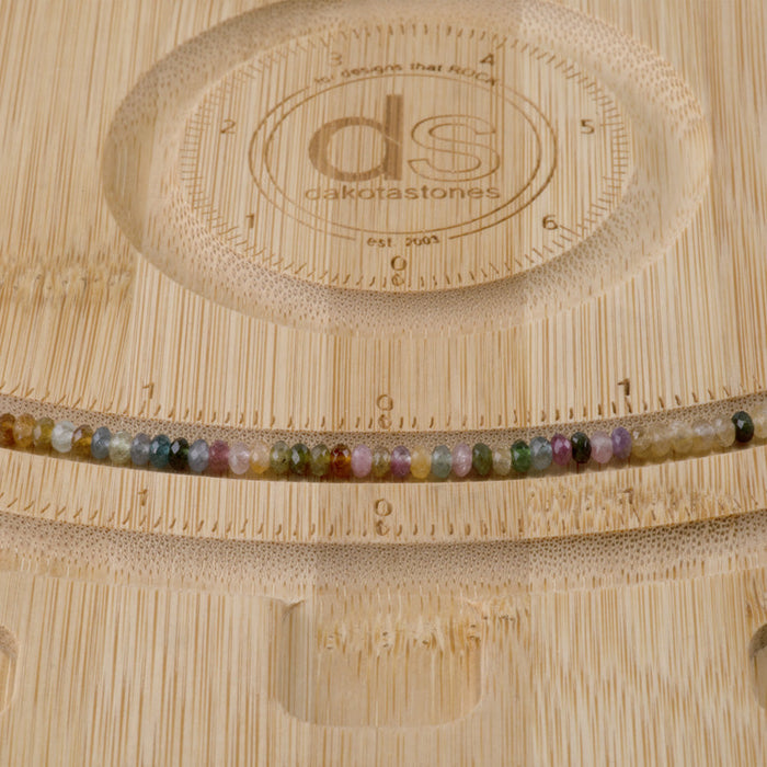 This is a Dakota Stones 3x4mm Multi Tourmaline Gemstone strand with AAA grade faceted rondelle beads in 15-16 inch strand.