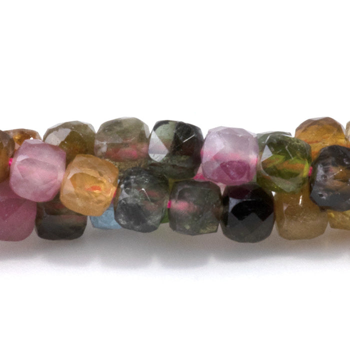 This is a Dakota Stones 4mm Multi Tourmaline Gemstone strand with AAA grade faceted cube beads in 15-16 inch strand.