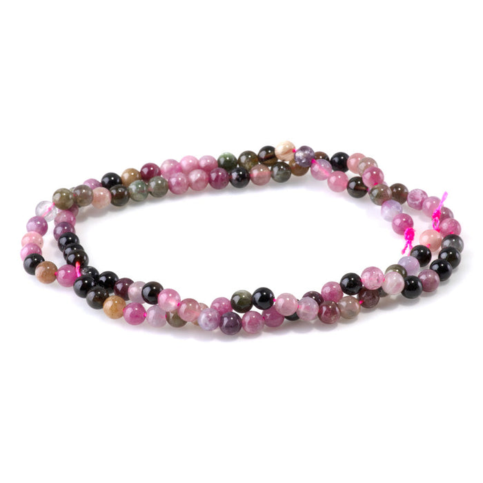 This is a Dakota Stones 4mm Multi Tourmaline Gemstone strand with A grade round beads in 15-16 inch strand.