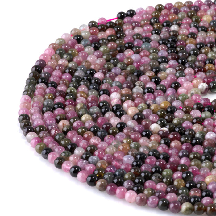 This is a Dakota Stones 4mm Multi Tourmaline Gemstone strand with A grade round beads in 15-16 inch strand.