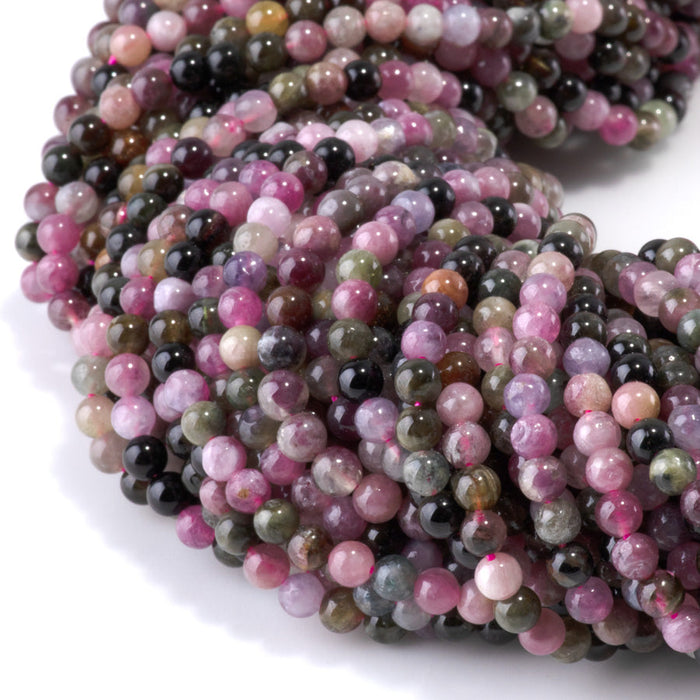 This is a Dakota Stones 4mm Multi Tourmaline Gemstone strand with A grade round beads in 15-16 inch strand.