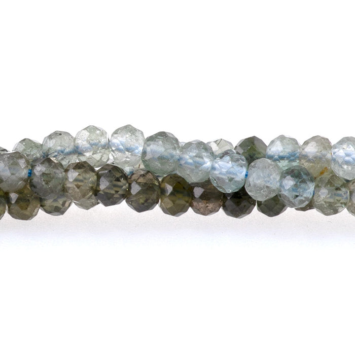 Blue Tourmaline 3x4mm Banded Microfaceted Rondelle - 15-16 Inch