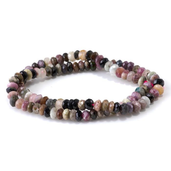 This is a Dakota Stones 4x6mm Multi Tourmaline Gemstone strand with faceted rondelle beads in 15-16 inch strand.