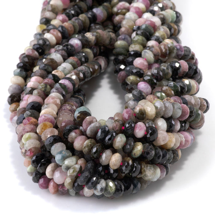 This is a Dakota Stones 4x6mm Multi Tourmaline Gemstone strand with faceted rondelle beads in 15-16 inch strand.