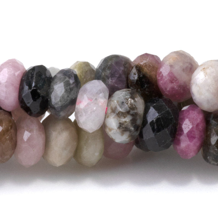 This is a Dakota Stones 4x6mm Multi Tourmaline Gemstone strand with faceted rondelle beads in 15-16 inch strand.