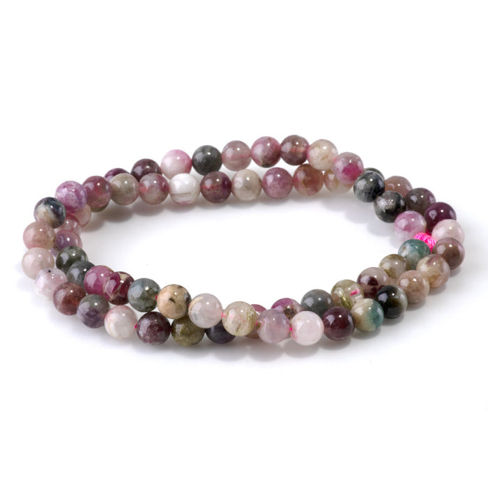 This is a Dakota Stones 6mm Multi Tourmaline Gemstone strand with A grade round beads in 15-16 inch strand.