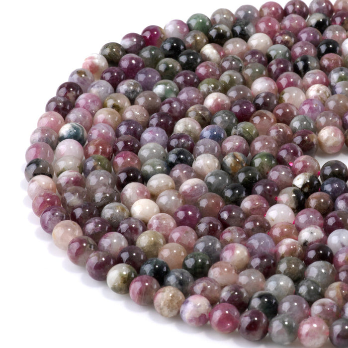 This is a Dakota Stones 6mm Multi Tourmaline Gemstone strand with A grade round beads in 15-16 inch strand.