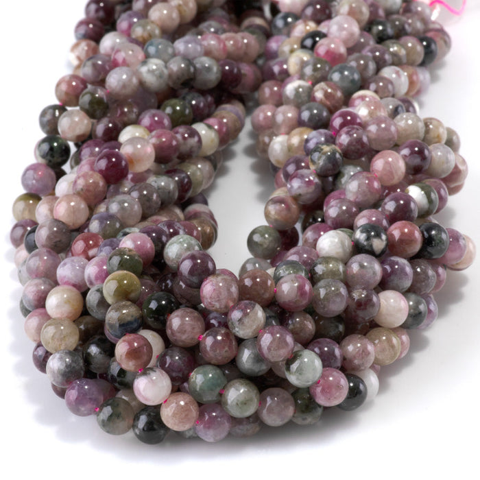 This is a Dakota Stones 6mm Multi Tourmaline Gemstone strand with A grade round beads in 15-16 inch strand.