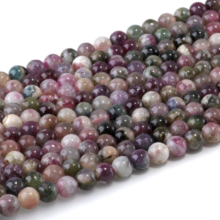 This is a Dakota Stones 6mm Multi Tourmaline Gemstone strand with A grade round beads in 15-16 inch strand.