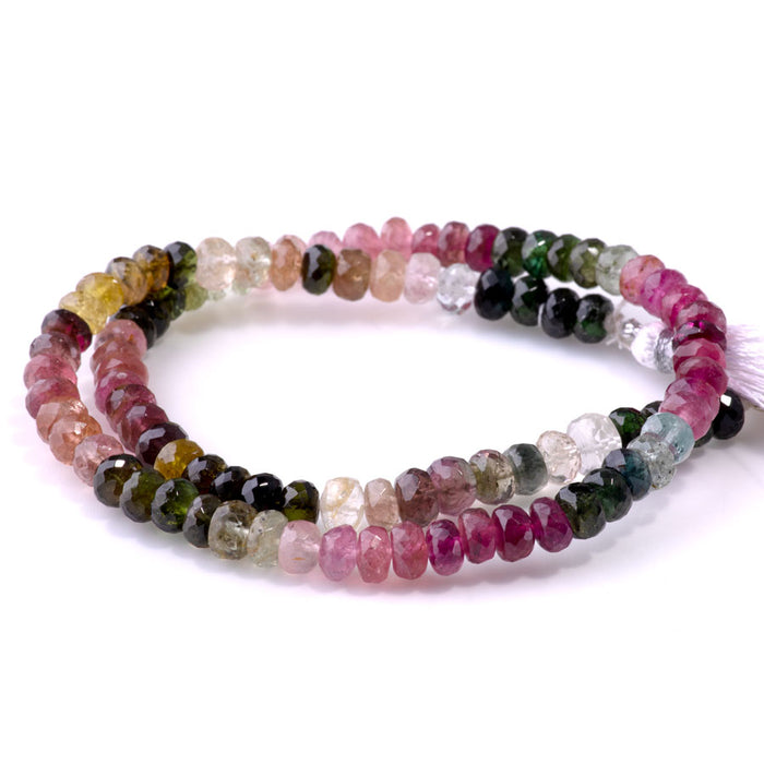 This is a Dakota Stones 6mm Tourmaline Banded Gemstone strand with faceted rondelle beads in 15-16 inch strand.