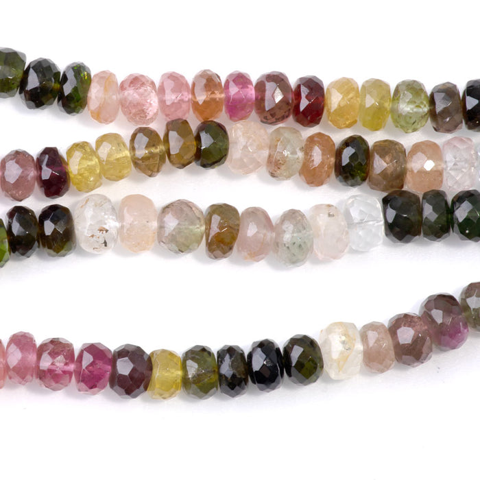 This is a Dakota Stones 6mm Tourmaline Banded Gemstone strand with faceted rondelle beads in 15-16 inch strand.