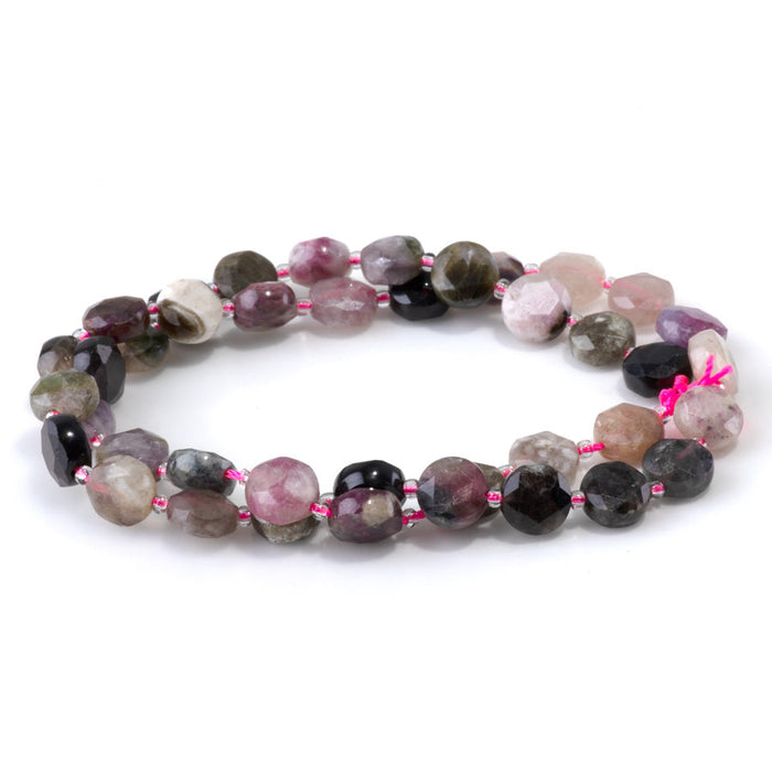 This is a Dakota Stones 8mm Multi Tourmaline Gemstone strand with star cut faceted coin beads in 15-16 inch strand.