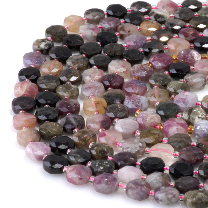 This is a Dakota Stones 8mm Multi Tourmaline Gemstone strand with star cut faceted coin beads in 15-16 inch strand.