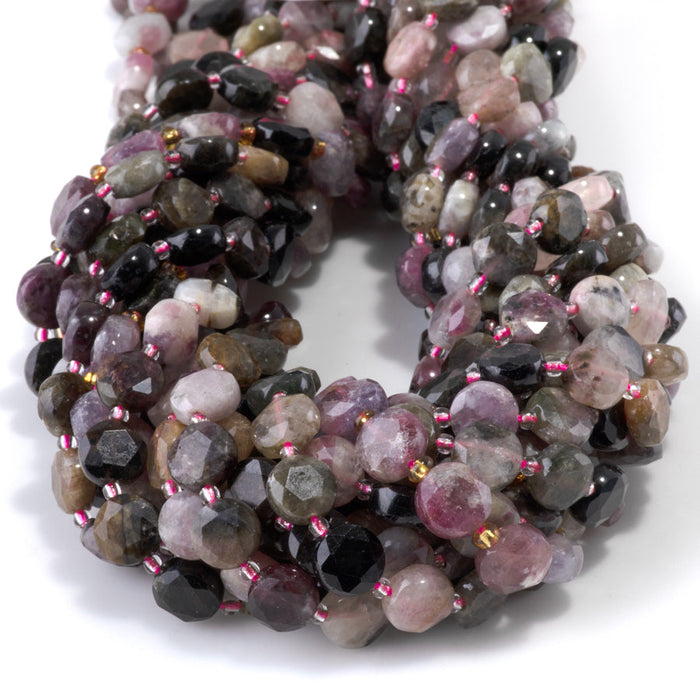 This is a Dakota Stones 8mm Multi Tourmaline Gemstone strand with star cut faceted coin beads in 15-16 inch strand.