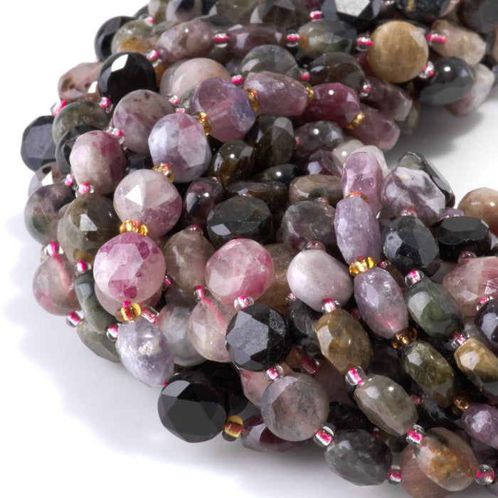 This is a Dakota Stones 8mm Multi Tourmaline Gemstone strand with star cut faceted coin beads in 15-16 inch strand.