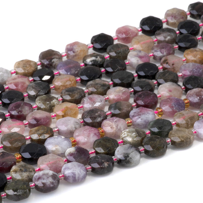 This is a Dakota Stones 8mm Multi Tourmaline Gemstone strand with star cut faceted coin beads in 15-16 inch strand.