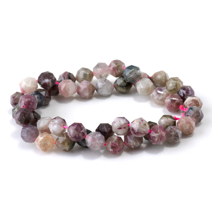 This is a Dakota Stones 8mm Multi Tourmaline Gemstone strand with double heart faceted round beads in 15-16 inch strand.
