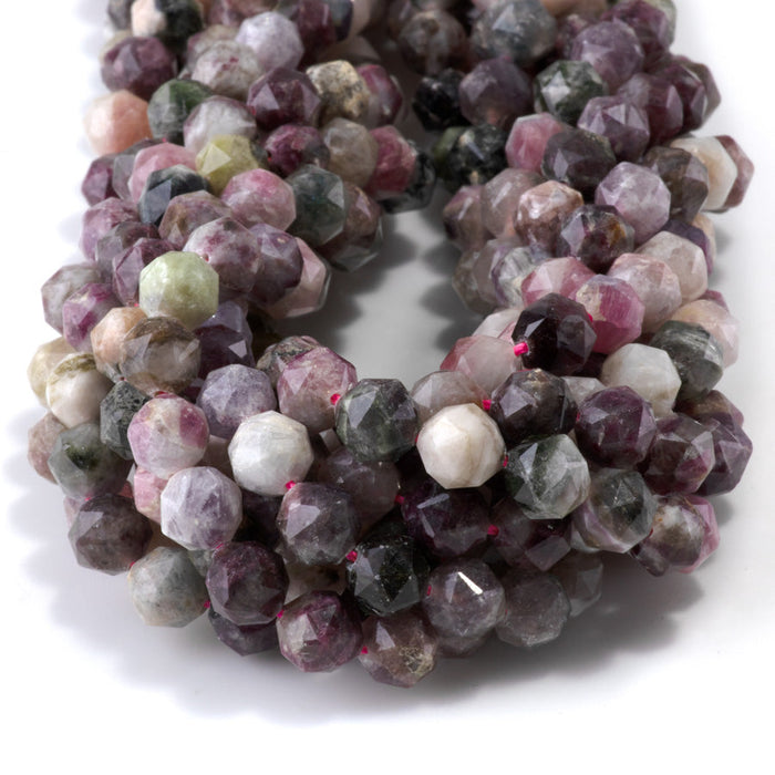 This is a Dakota Stones 8mm Multi Tourmaline Gemstone strand with double heart faceted round beads in 15-16 inch strand.
