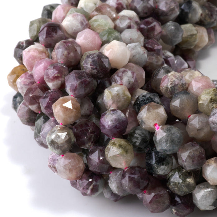 This is a Dakota Stones 8mm Multi Tourmaline Gemstone strand with double heart faceted round beads in 15-16 inch strand.