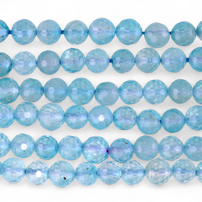 This is a Dakota Stones 6mm Blue Topaz Gemstone strand with A grade faceted round beads in 15-16 inch strand.