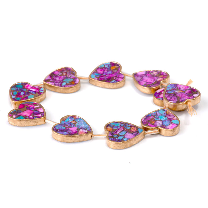 Hubei Compressed Turquoise with Copper Painted Edge 20mm Dyed Multi Color Heart Bead - 15-16 Inch