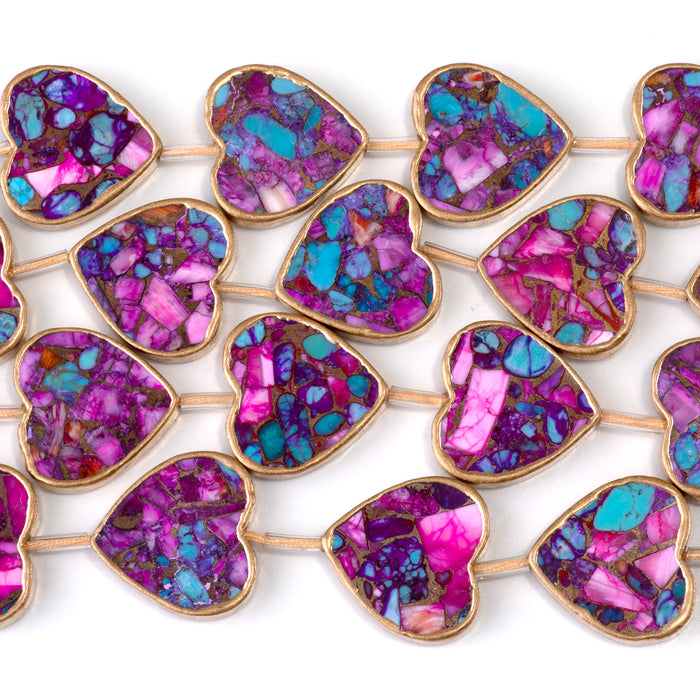 Hubei Compressed Turquoise with Copper Painted Edge 20mm Dyed Multi Color Heart Bead - 15-16 Inch