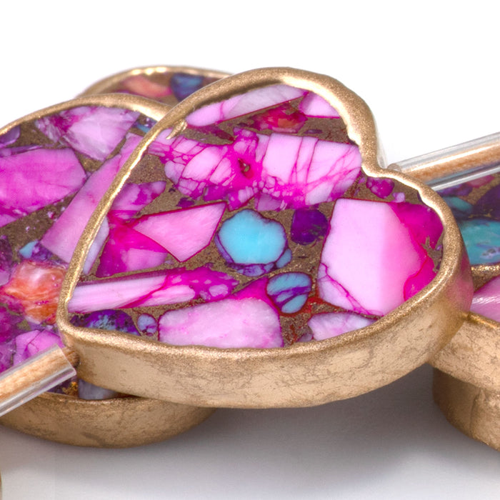 Hubei Compressed Turquoise with Copper Painted Edge 20mm Dyed Multi Color Heart Bead - 15-16 Inch