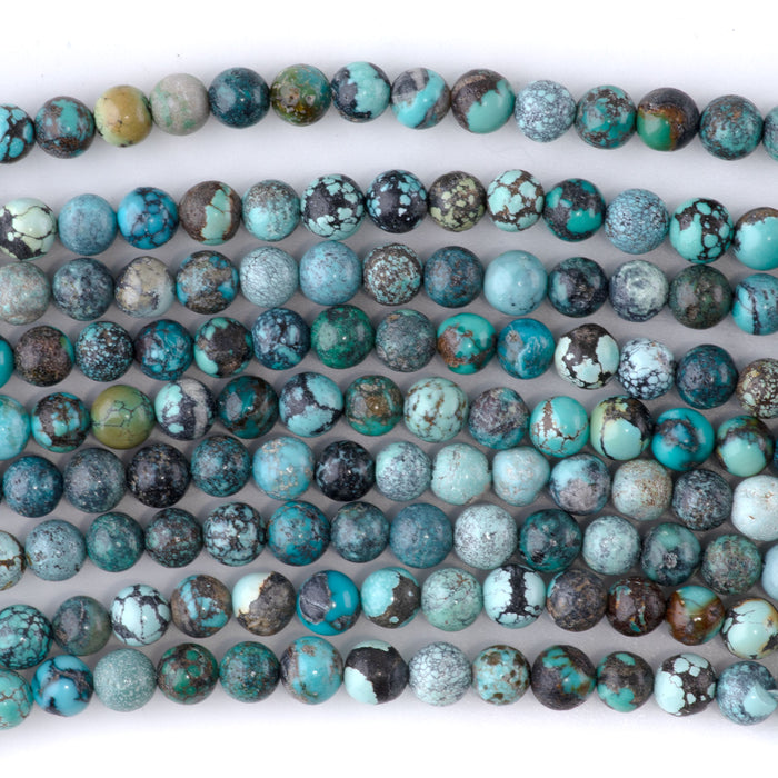 Hubei Blue Turquoise with Matrix 5mm Round A Grade - 15-16 Inch