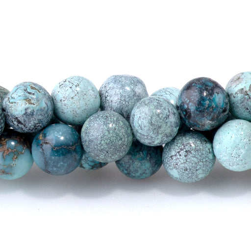This is a Dakota Stones 6mm Hubei Cool Blue Turquoise Gemstone strand with AA grade round beads in 15-16 inch strand.