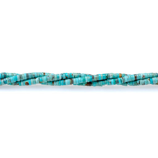 This is a Dakota Stones 2x4mm Hubei Light Blue Turquoise Gemstone strand with A grade heishi beads in 15-16 inch strand.