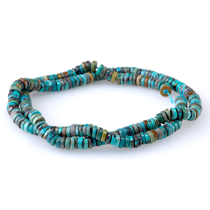 Hubei Turquoise with Matrix 2x5mm Heishi A Grade - 15-16 Inch