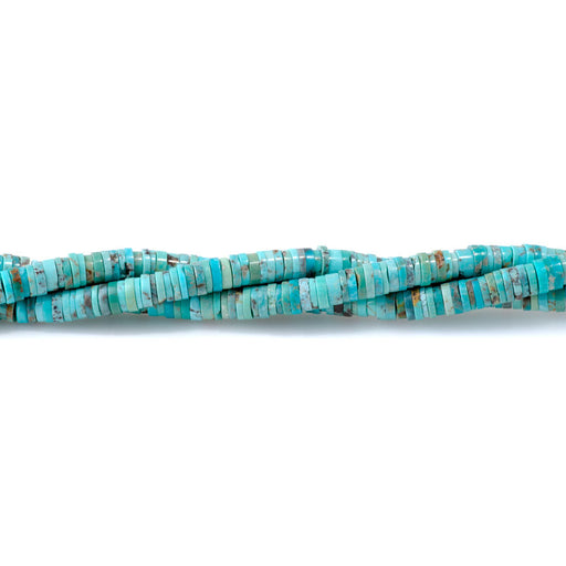 This is a Dakota Stones 1-2x6mm Hubei Light Blue Turquoise Gemstone strand with A grade heishi beads in 15-16 inch strand.