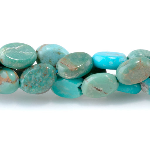 This is a Dakota Stones 5x7mm Hubei Turquoise Flat Blue Gemstone strand with AA grade oval beads in 15-16 inch strand.