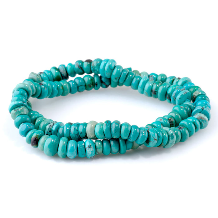 Hubei Turquoise 7-10mm Blue Green Iregular Rondelle A Grade - 15-16 Inch