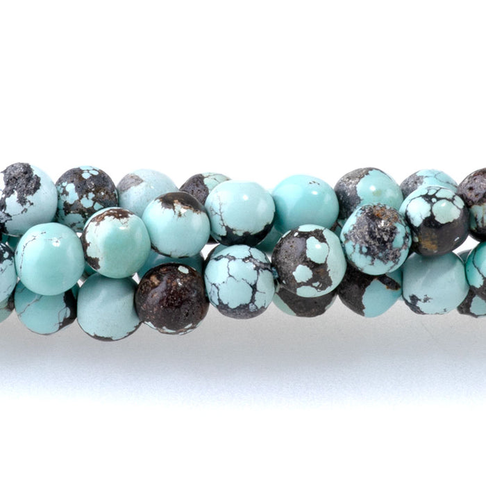 Hubei Turquoise 4mm Pale Blue with Brown Round - 24 Inch